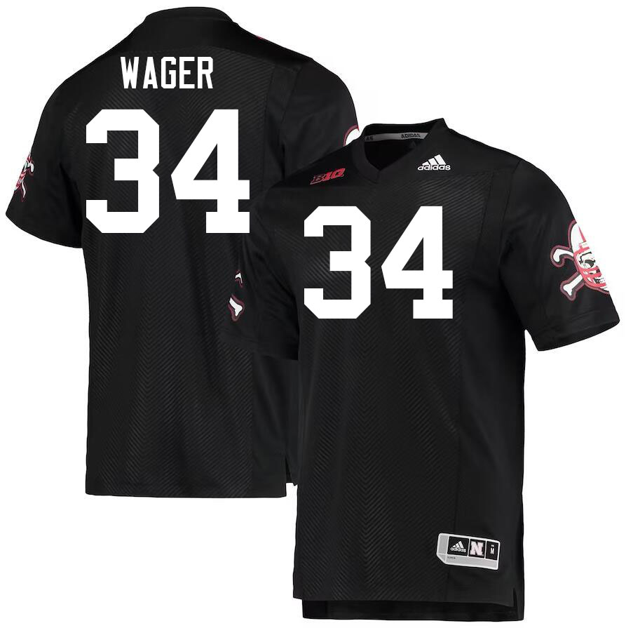 Men #34 Gage Wager Nebraska Cornhuskers College Football Jerseys Stitched Sale-Black